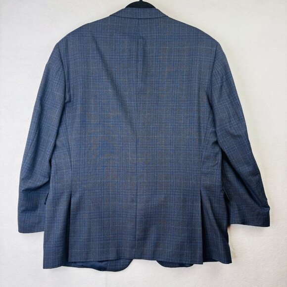 Peter Millar Suit Jacket Mens 48R Blue Gray Plaid 100% Wool 2 Button Blazer - Picture 2 of 13